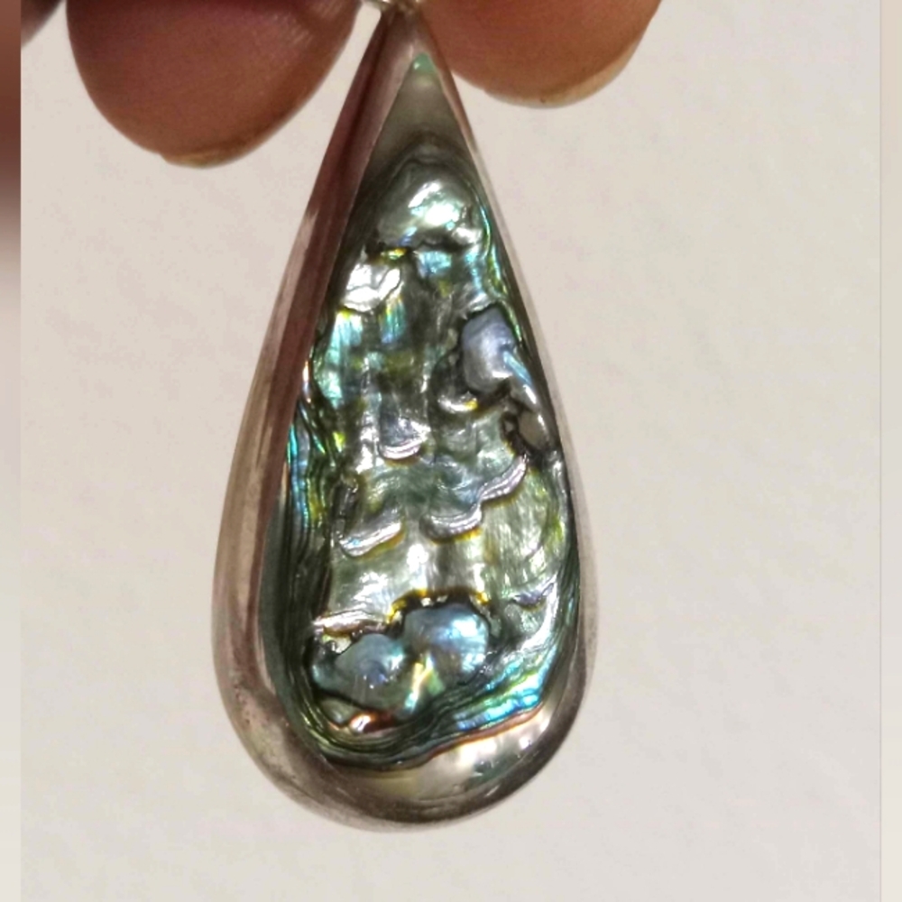 Elegant Silver Abalone Teardrop Pendant